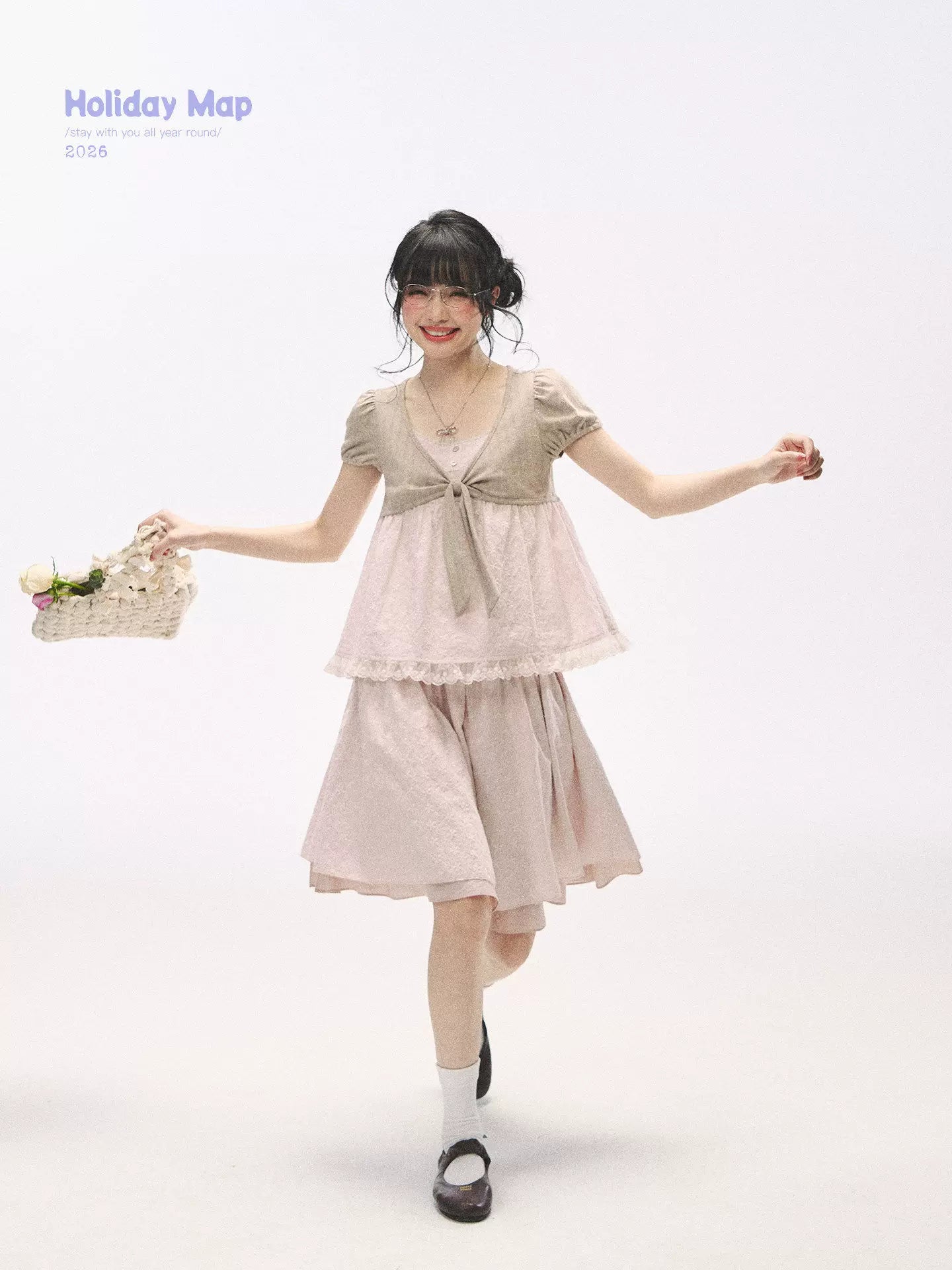 "Sweetheart Pages" Blush Pink Bow Puff Sleeve Top & A-Line Skirt Set