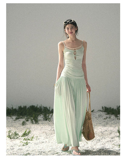 “Mint Afterglow” Jade Green Twist Cutout Top & Maxi Skirt