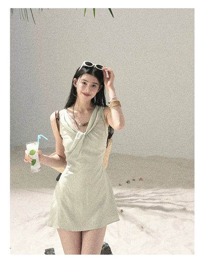 "Botanical Whisper" Sage Mist V-Neck Dress