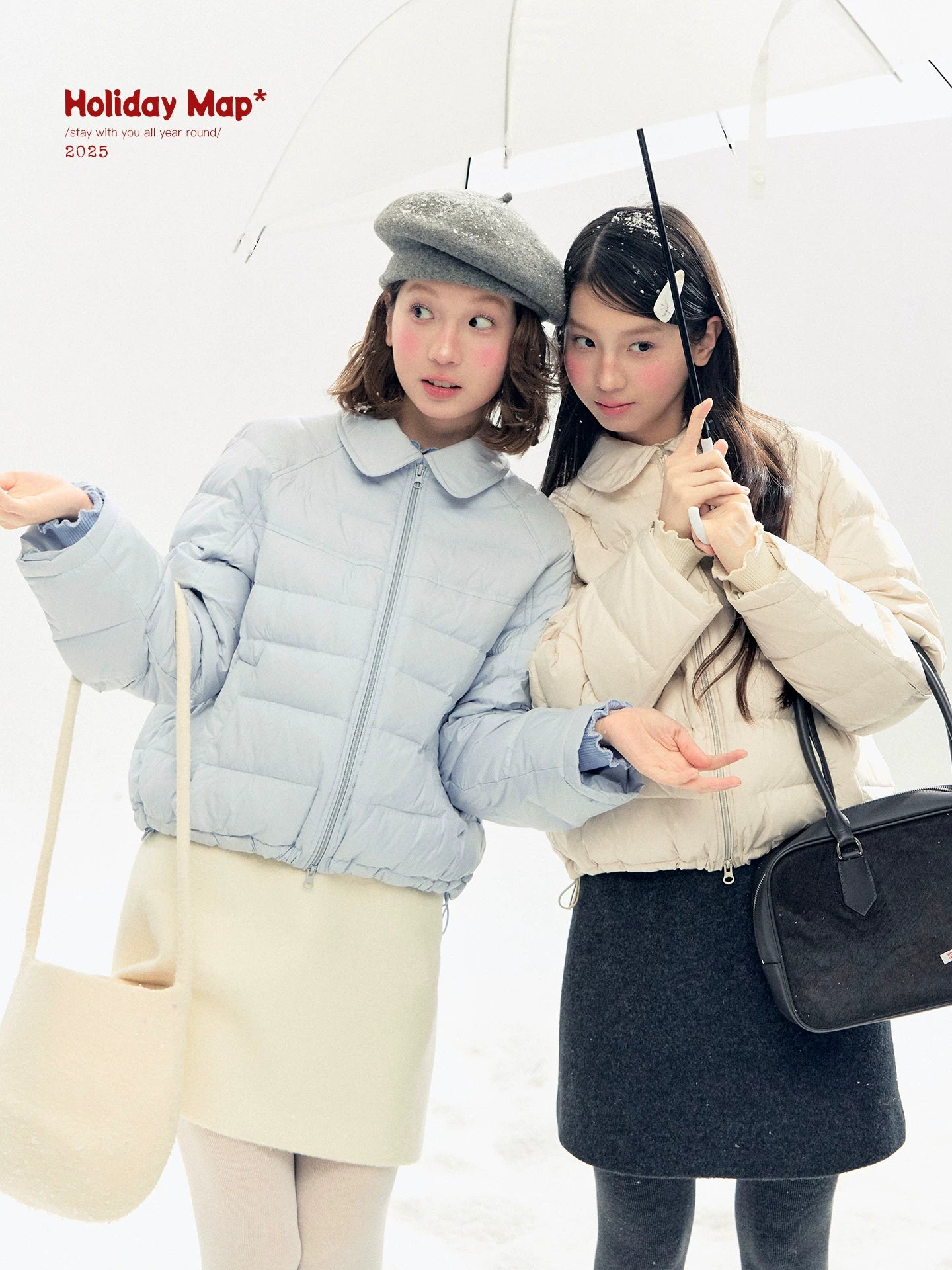 "Lily of the Valley Keepsake" Cropped Down Puffer Jacket (Pearl Beige/ Cloud Blue)