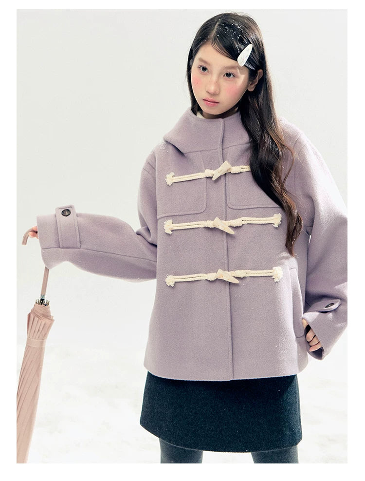 "Velvet Snowfall" Purple Mist Hooded Quilted Wool-Touch Duffle Coat