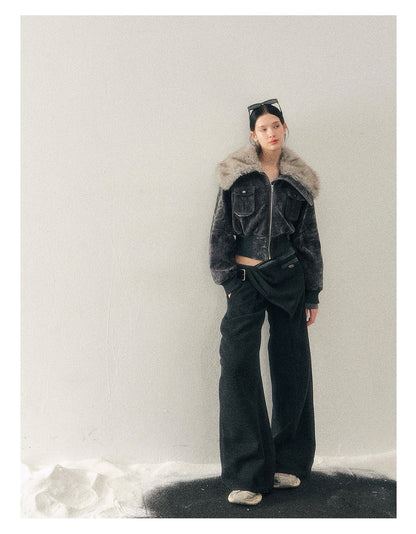 少也眼 "Defocused Dreams" Melard Leopard Utility Cropped Jacket - Graphite Gray