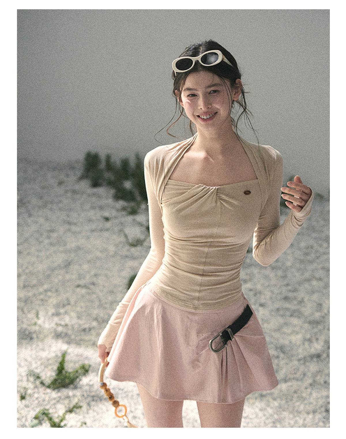 “Soft Evening Breeze” Milk Tea Layered Halter Top