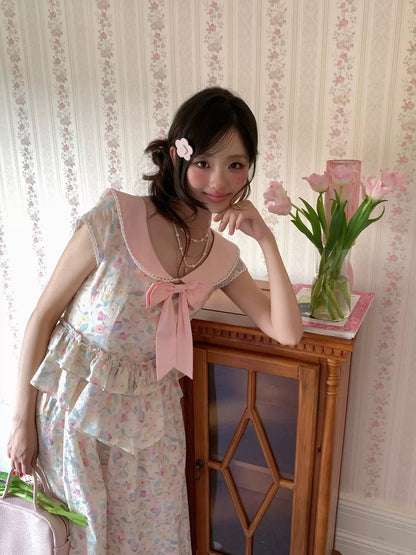 “Peach Blossom Ballad” Pink Floral Lace Maxi Dress