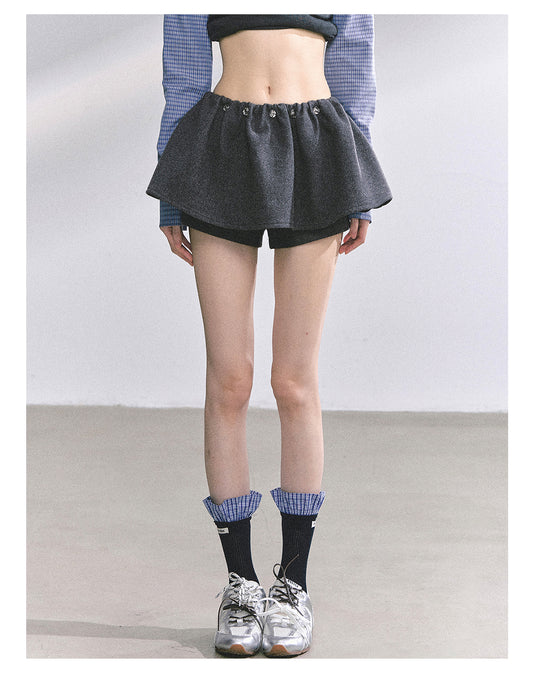 少也眼 "Wild Model-Leg Aura" Woolen Flared Mini Skirt - Gray 1483645