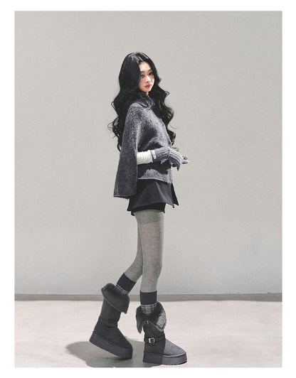 少也眼 “Monologue of the Wilderness” Knit Cape Sweater  - Gray 68415