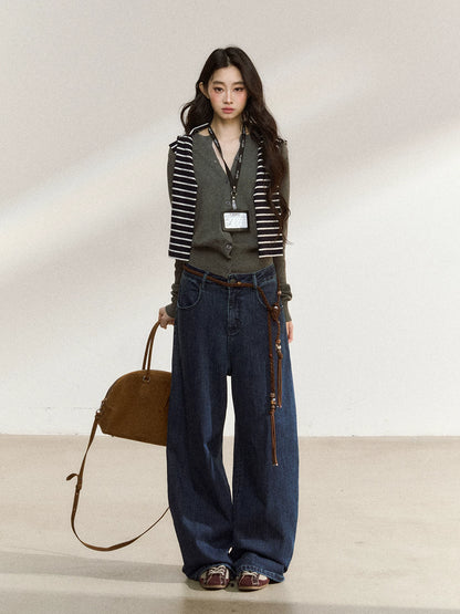 JN's DESIGN - Dark Blue Wide-Leg Vintage Jeans
