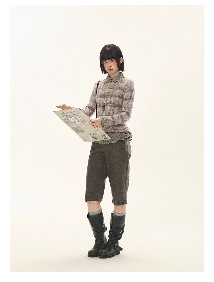 "Sandalwood Violet" Purple Mist Open-Knit Peplum Sweater
