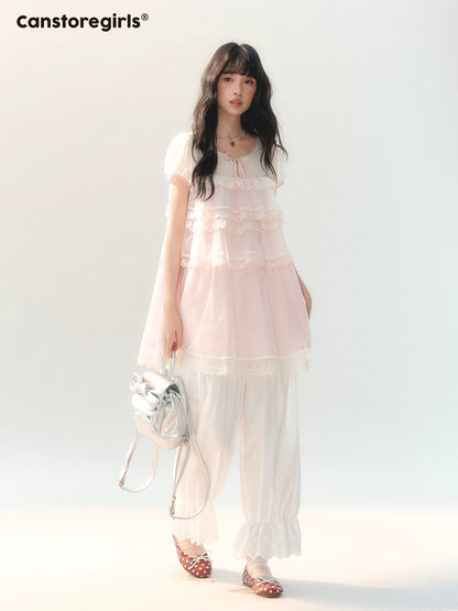 170726C "White Isle Breeze" White Ruffle Hem Cropped Balloon Pants
