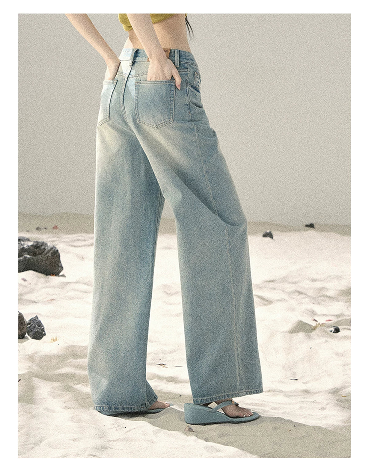 "Scent of Sea Salt" Vintage Blue Embroidered Wide-Leg Jeans 536843
