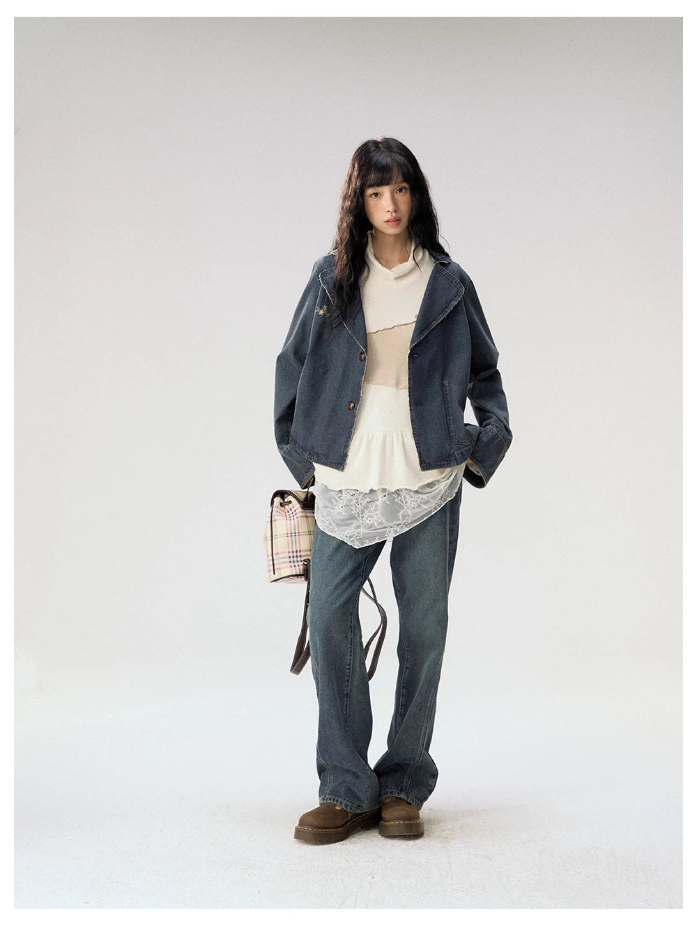 [CAN] "Wildflower Echoes" Vintage Indigo Denim Set (Jacket / Flared Pants / Midi Skirt)