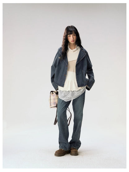 [CAN] "Wildflower Echoes" Vintage Indigo Denim Set (Jacket / Flared Pants / Midi Skirt)