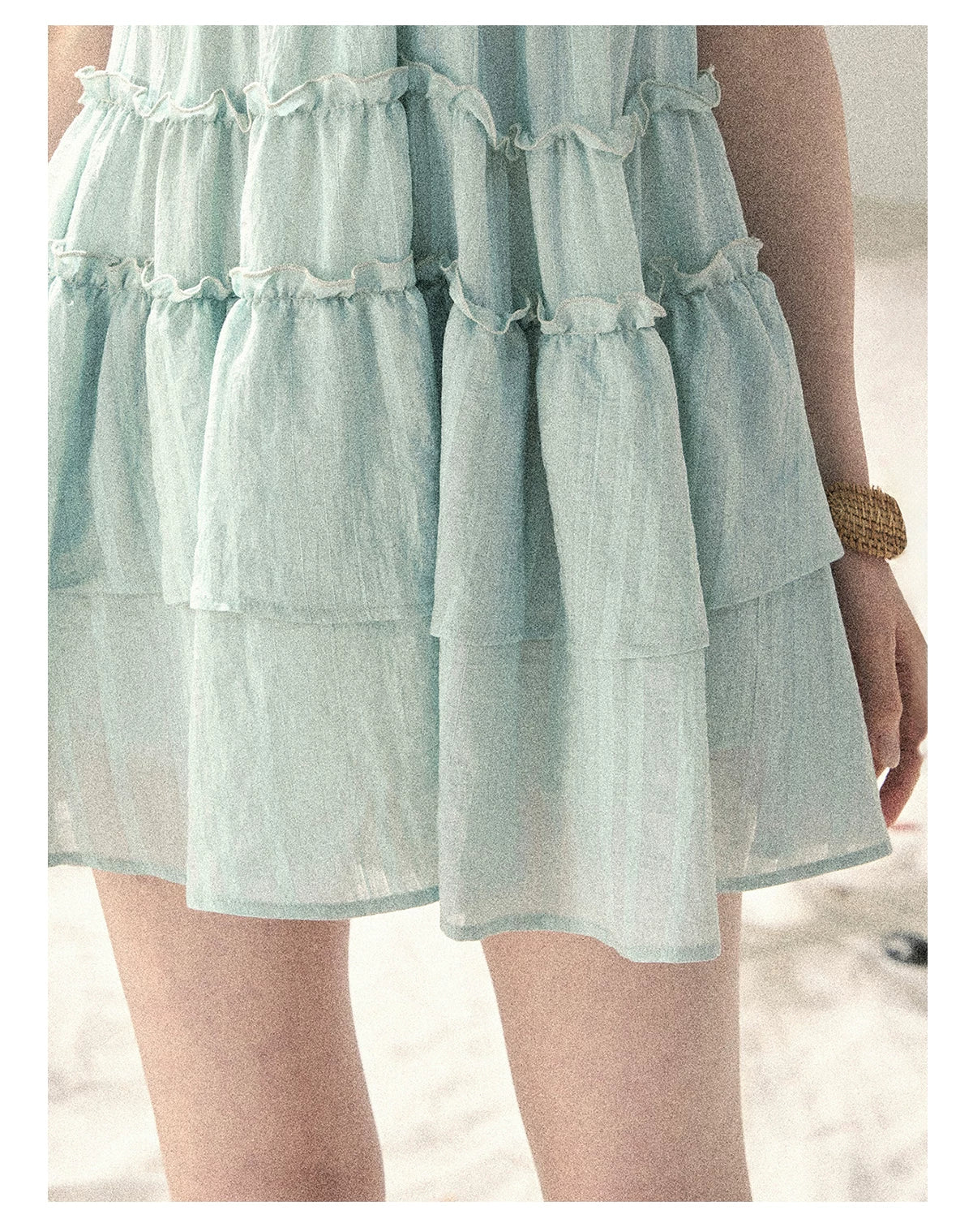 "Mossy Stone Steps" Primrose Green Tiered Cami Mini Dress