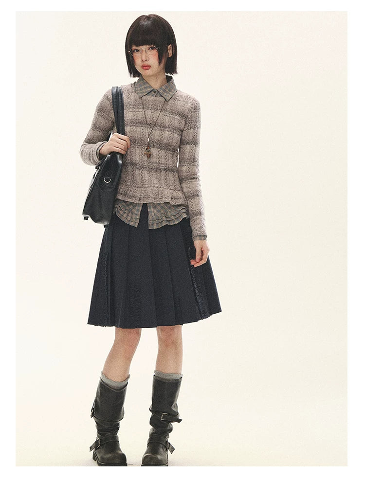 "Sandalwood Violet" Purple Mist Open-Knit Peplum Sweater