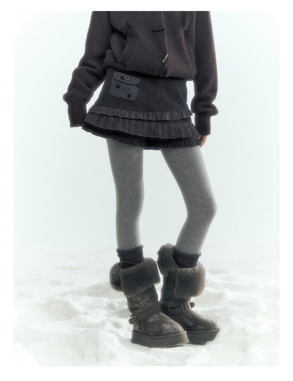 Horridale - Gray Polka Dot Tiered Ruffle Skort with Pleated Layers