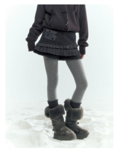 Horridale - Gray Polka Dot Tiered Ruffle Skort with Pleated Layers