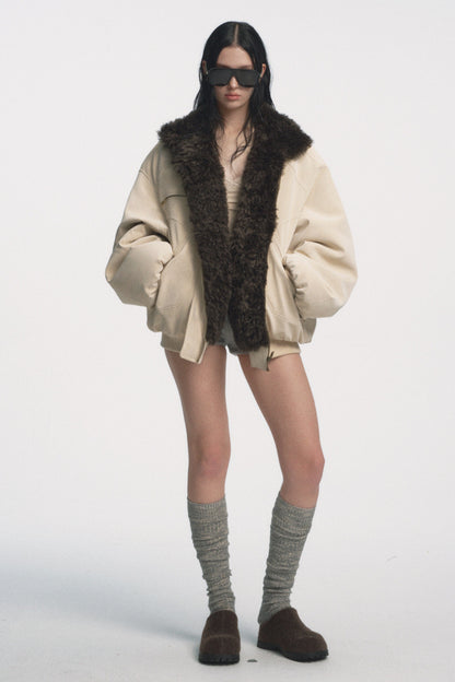Muirgen - Ivory Reversible Faux Suede Shearling Jacket
