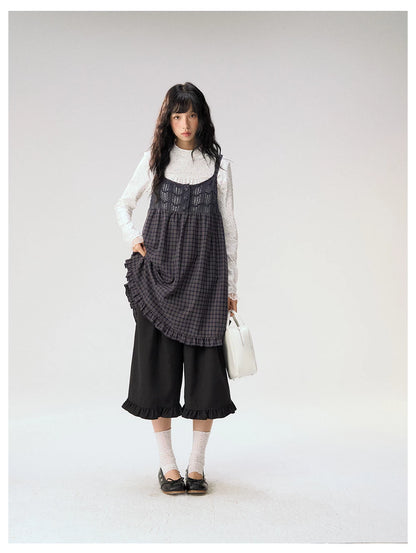 [CAN] "Double Dot Floral Raft" White Floral Lace-Trim Long Sleeve Top