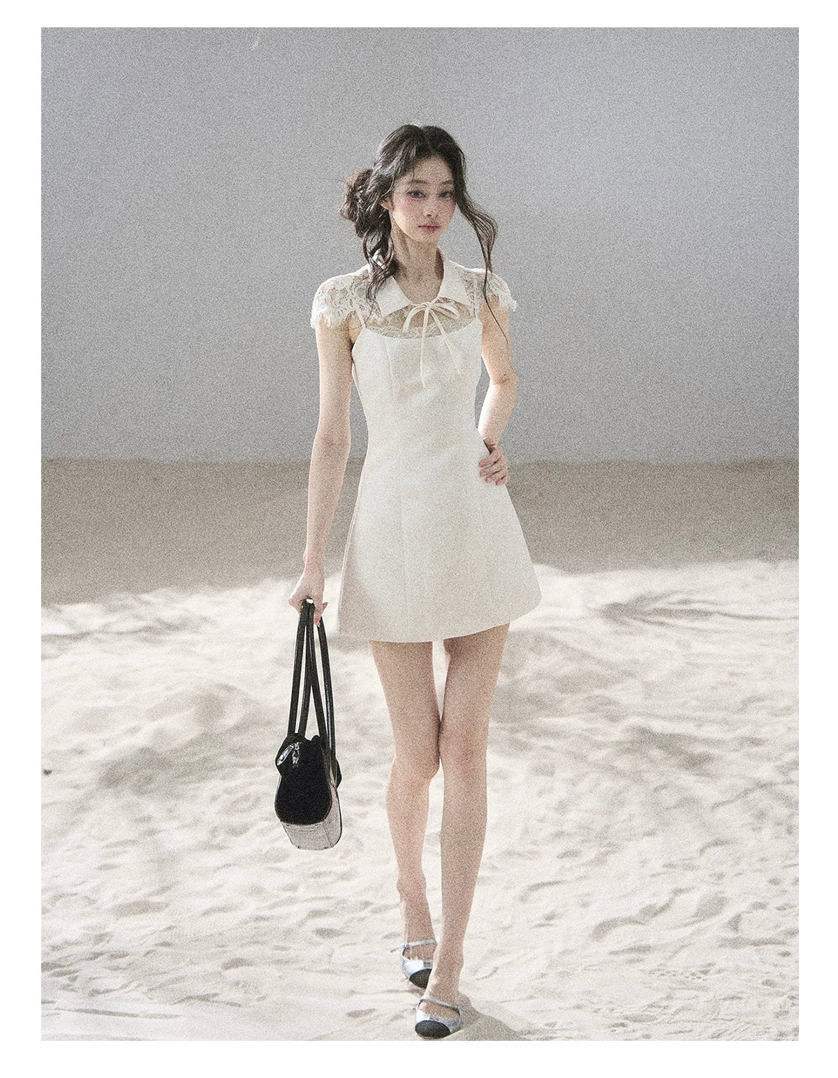 "Moonlit Rose Sonata" Cream Ivory Lace Mini Dress & Cape Set