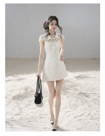 "Moonlit Rose Sonata" Cream Ivory Lace Mini Dress & Cape Set
