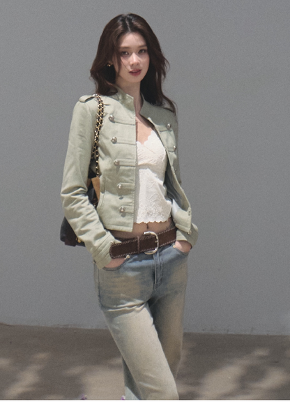 OAKMOO/ Napoleon-Style Fitted Cotton Jacket