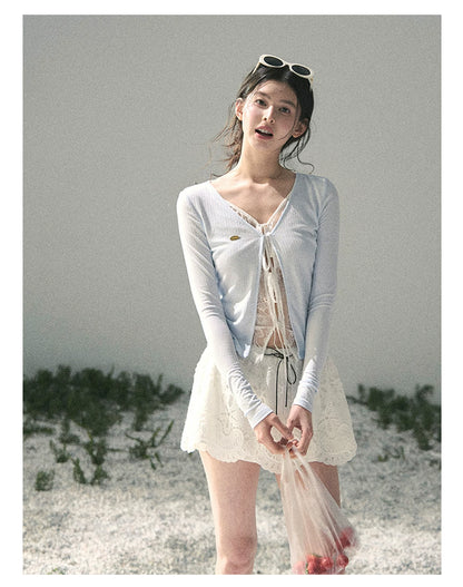 “Dreams Between Seams” Baby Blue Layered Lace Top