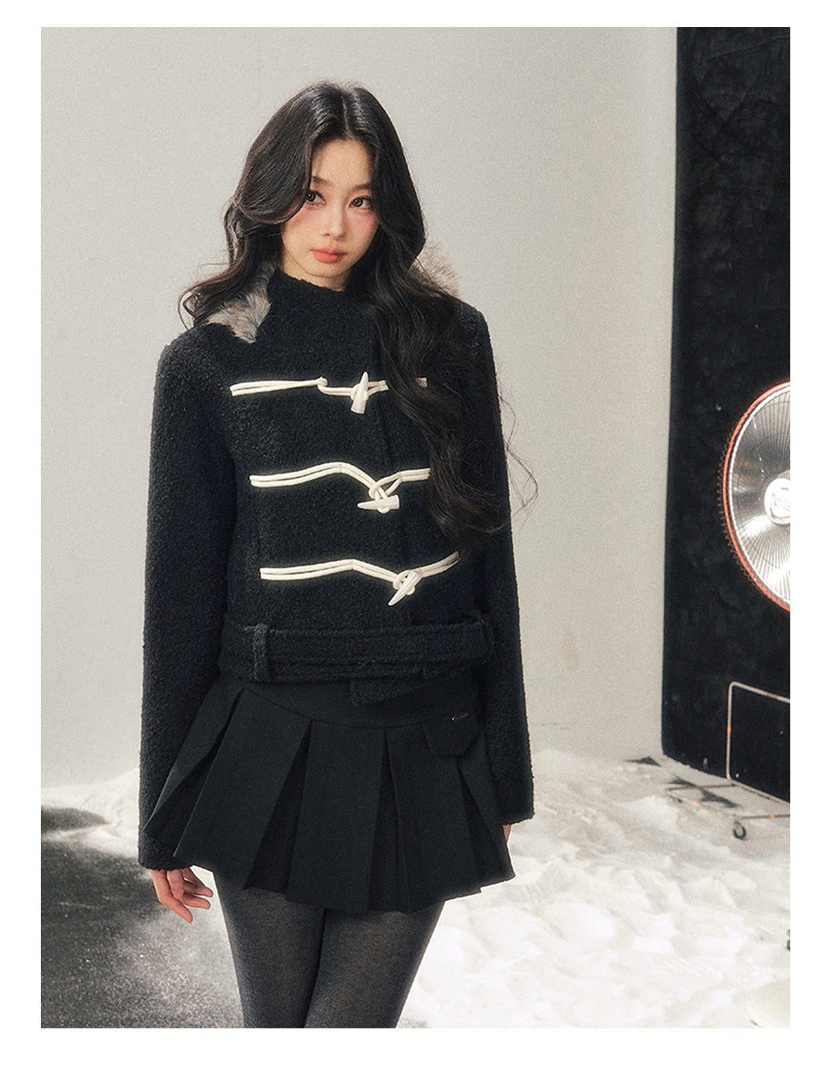 少也眼 "Silent Devotion" Quilted Fringe Wool Coat - Quiet Black