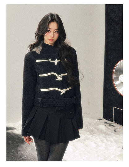 少也眼 "Silent Devotion" Quilted Fringe Wool Coat - Quiet Black