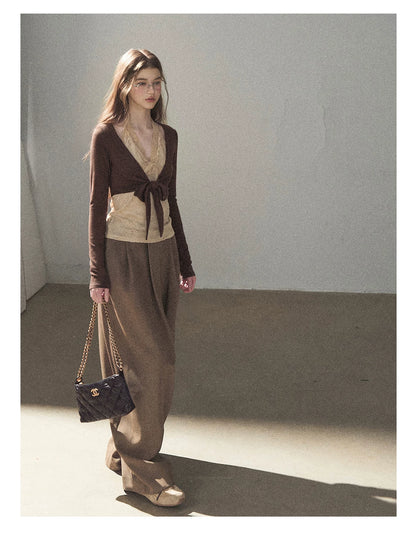 AOMALM - "Tender in This Moment" Rich Cocoa Faux Two-Piece Lace Top