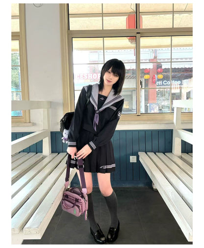 "Snow-Cleared Lily" Gray-Lilac JK Long-Sleeve Sailor Uniform Set