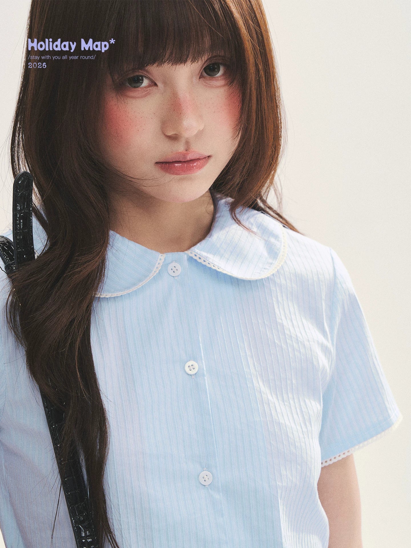 "Citrus Sea Salt" Stripe Lace Peter Pan Collar Pleated Shirt (White Blue / Blue White)