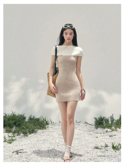 少也眼 “Ivory Moon Residence” Oatmeal Faux Two-Piece Knit Bodycon Dress 138