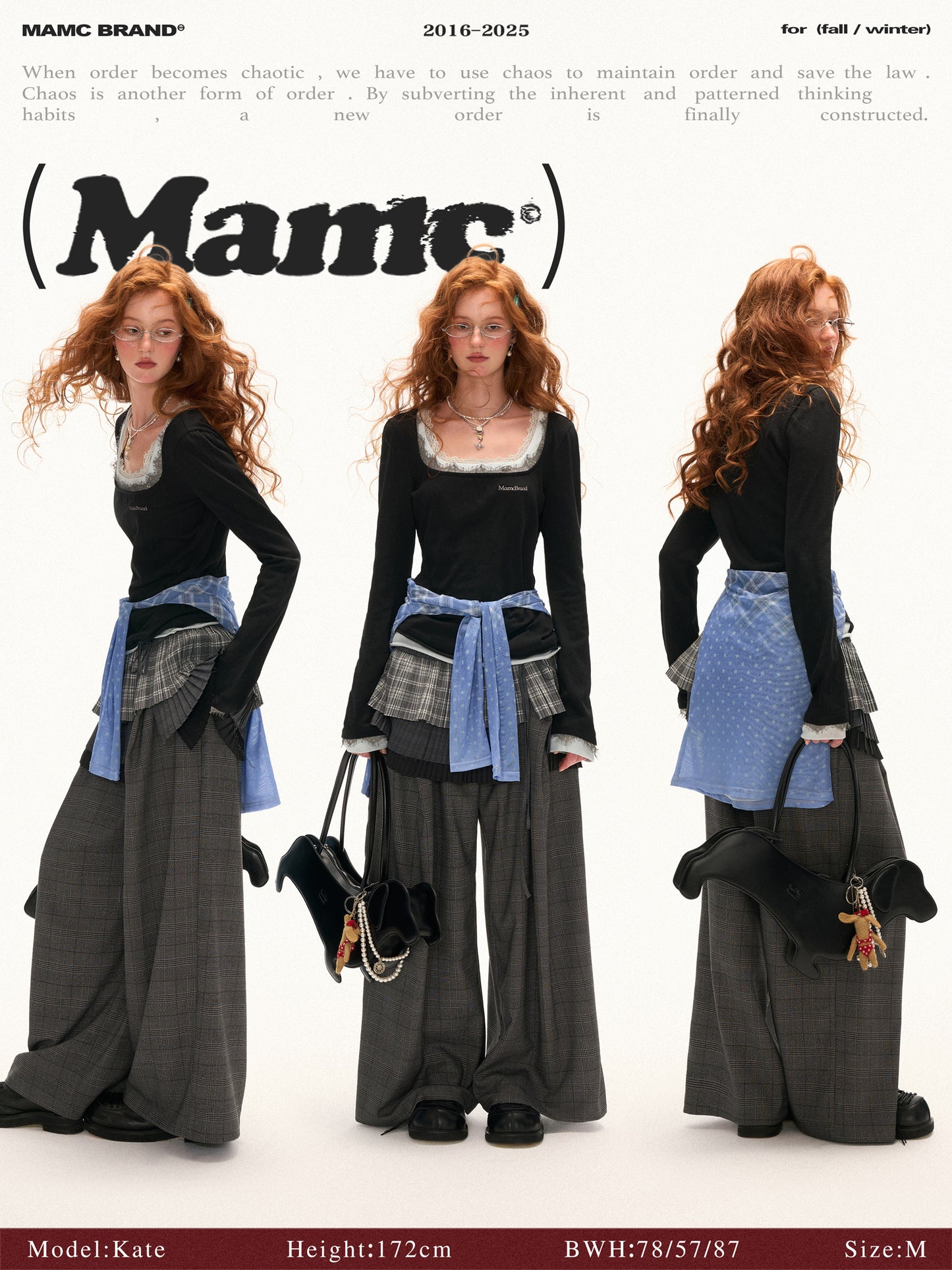 MAMC - Layered Lace Trim Long Sleeve T-Shirt (Black)