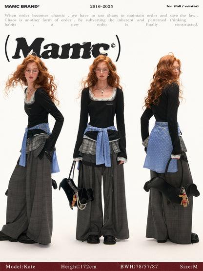 MAMC - Layered Lace Trim Long Sleeve T-Shirt (Black)