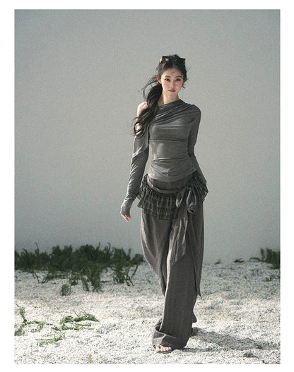 “Where Shadow Walks Beside Light” Dusk Gray Asymmetrical Top