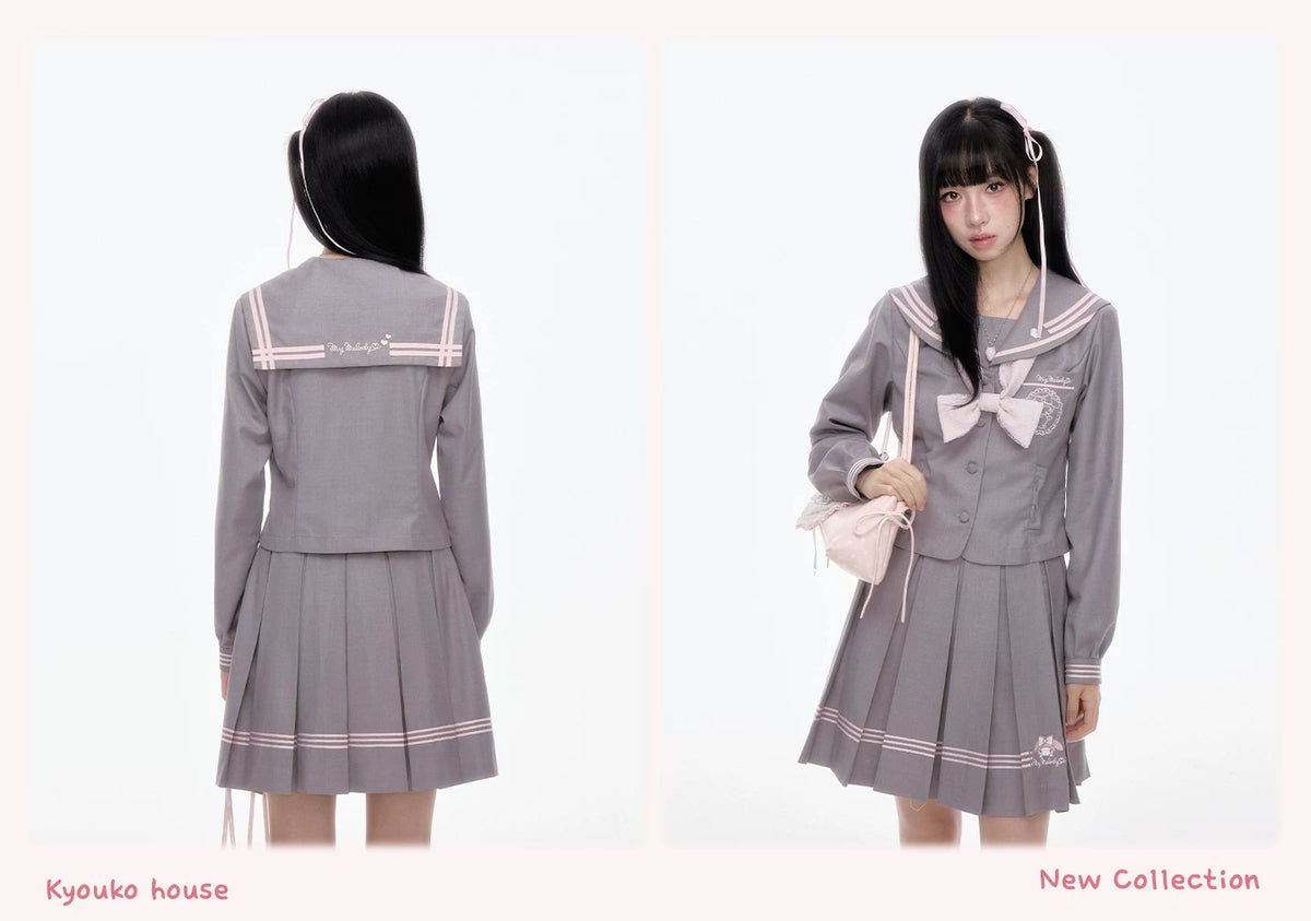 “Melody Blush” Pink-Gray Sailor School Uniform Set