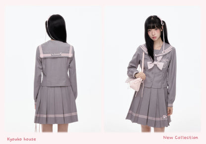 “Melody Blush” Pink-Gray Sailor School Uniform Set