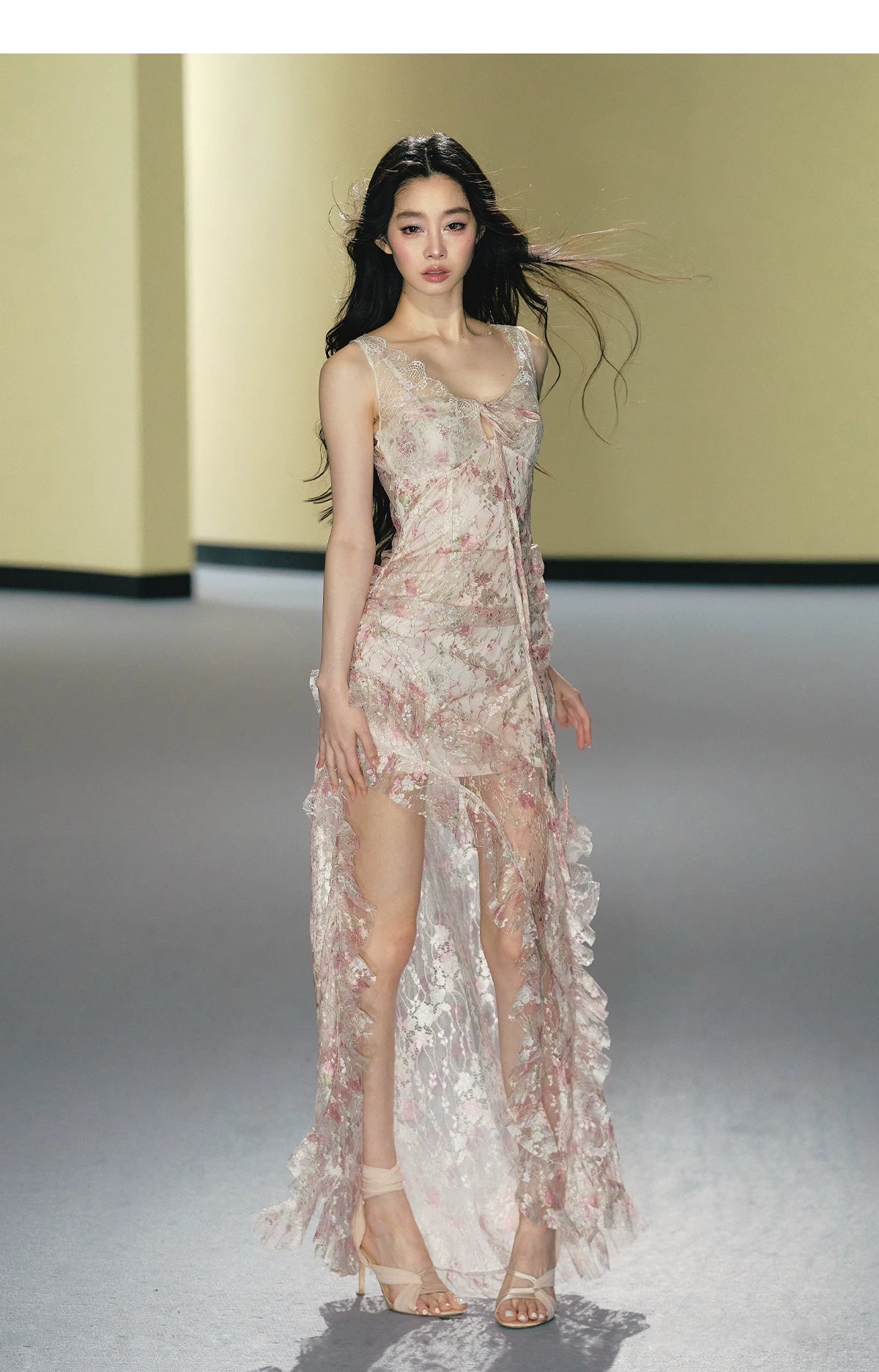 "Blush Mirage" Floral Lace Slip Maxi Dress