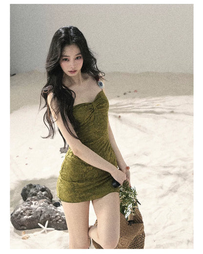 "Entwined Vines" Olive Mist Bodycon Dress & Cardigan Set 543648532