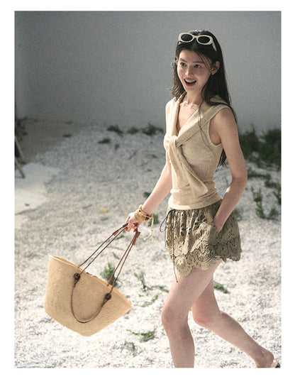 “Sea Breeze & Wheat Fields” Oatmeal Sailor Collar Top