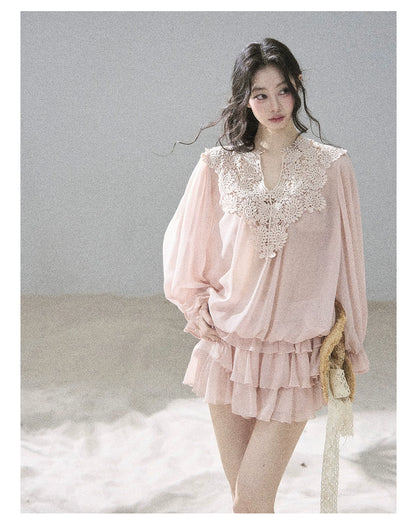 "Flowers on the Breeze" Blush Pink Top & Mini Skirt Two-Piece Set