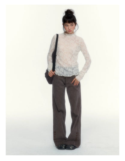 "A Season Called Autumn" Coffee Brown Vintage Washed Wide-Leg Utility Pants