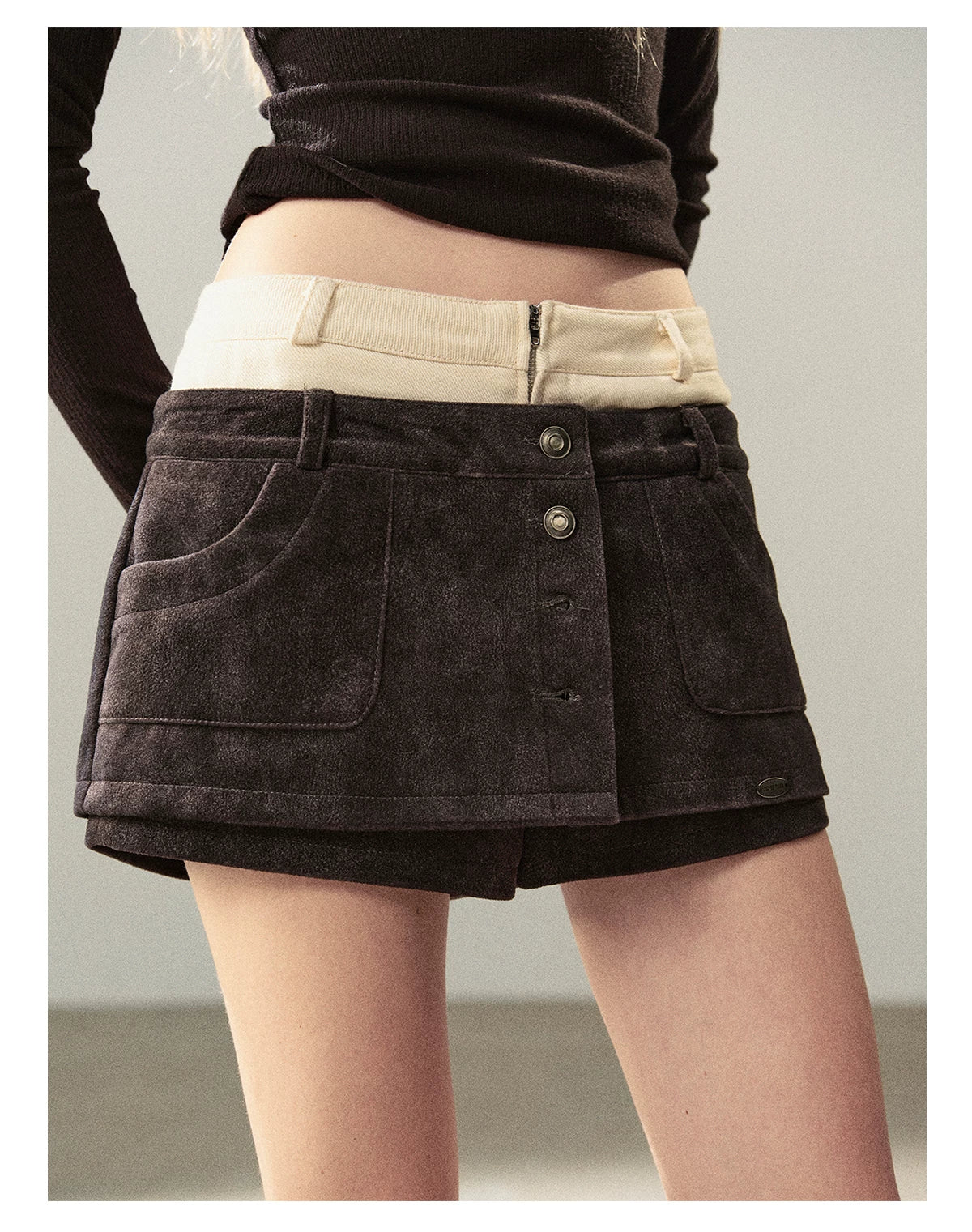 AOMALM - "Among the Oak Trees" Sophisticated Gray Faux Suede Skort