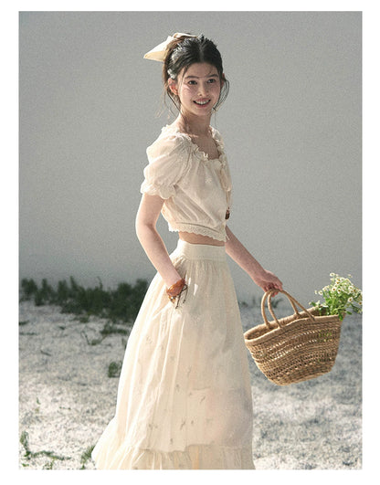 “Fallen Into the Garden” Dutch Cream Two-Piece Skirt Set 5635432