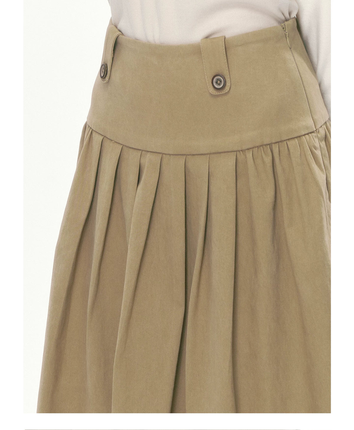 [CAN] Khaki Peter Pan Collar Jacket & Midi Skirt Set