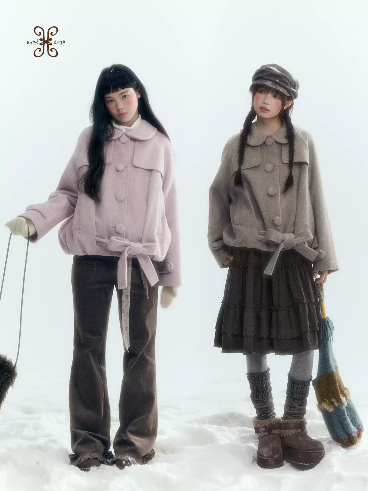 Short Cocoon Wool-Blend Coat (Taro Purple / Oatmeal Gray)