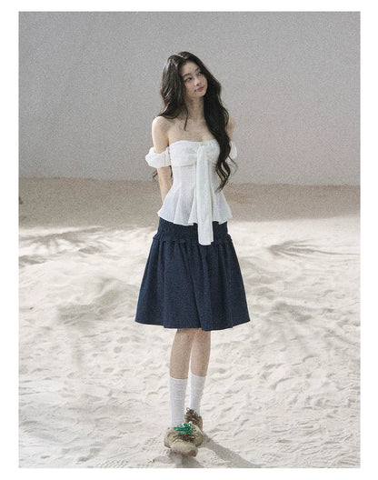 "Lazy Soliloquy" White Peplum Top & Wide-Leg Pants Set
