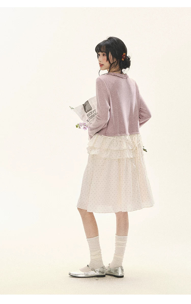 "Berry Layers" Smoky Wisteria Faux-Layer Bow Tiered Mini Dress
