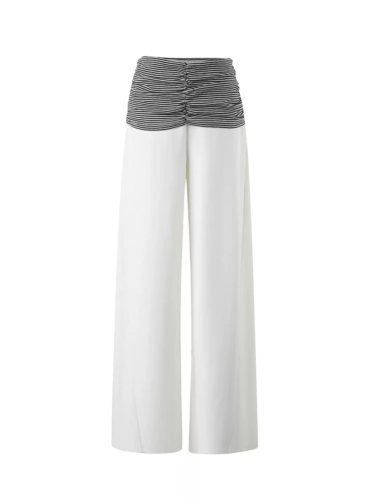 JN's DESIGN - White Wide-Leg Pants with Contrast Striped Waistband