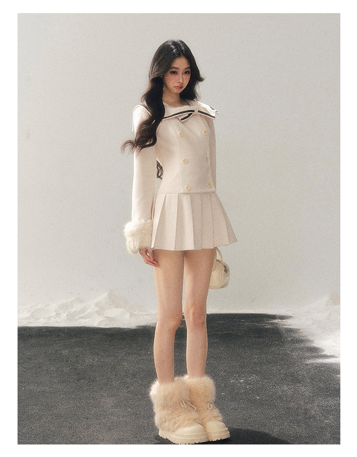 少也眼 "Silent Confession" Apricot Preppy Pleated Mini Dress